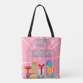 Happy Birthday-cadeautjes op roze Canvas tas (Achterkant)