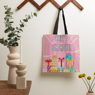 Happy Birthday-cadeautjes op roze Canvas tas