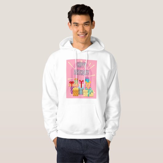 Happy Birthday cadeautjes op roze huiden Hoodie (Voorkant volledig)