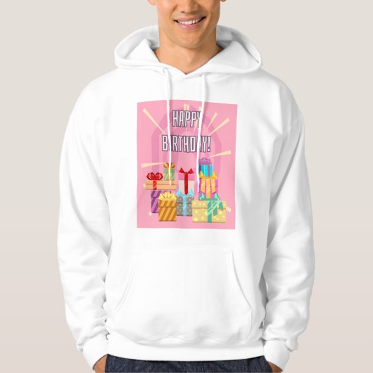 Happy Birthday cadeautjes op roze huiden Hoodie (Voorkant)