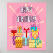 Happy Birthday-cadeautjes op roze Poster (Voorkant)