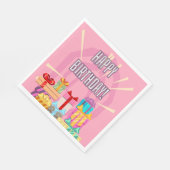 Happy Birthday cadeautjes op roze servetten (Hoek)