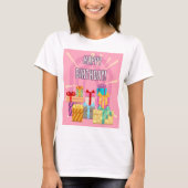Happy Birthday-cadeautjes op roze T-shirt (Voorkant)