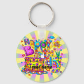 Happy Birthday Cake aangepaste naam Sleutelhanger (Voorkant)