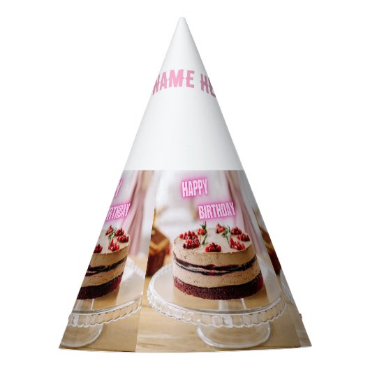 Happy Birthday Cake afbeelding Naam Hier Tekstamba Feesthoedjes (Voorkant)