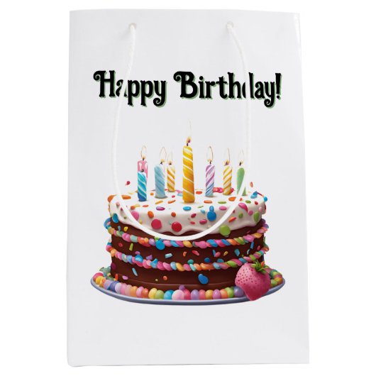 Happy Birthday Cake Bag Gift Party Medium Cadeauzakje (Voorkant)