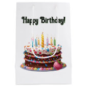 Happy Birthday Cake Bag Gift Party Medium Cadeauzakje (Achterkant)