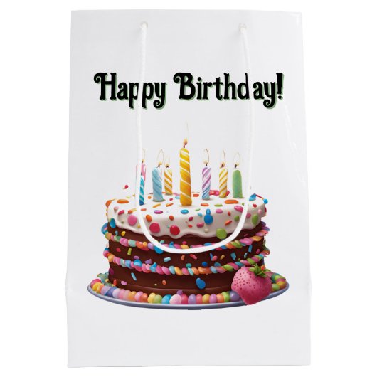 Happy Birthday Cake Bag Gift Party Medium Cadeauzakje (Achterkant)