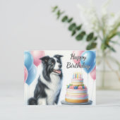 Happy Birthday Cake Ballonnen Border Collie Briefkaart (Staand voorkant)