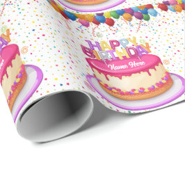 Happy Birthday Cake Balloon en Confetti Cadeaupapier