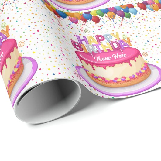 Happy Birthday Cake Balloon en Confetti Cadeaupapier (Rol Hoek)