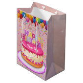 Happy Birthday Cake Balloon en Confetti Medium Cadeauzakje (Voorkant Gekanteld)