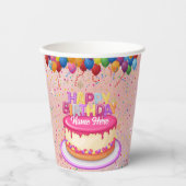 Happy Birthday Cake Balloon en Confetti Papieren Bekers (Voorkant)