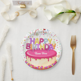 Happy Birthday Cake Balloon en Confetti Papieren Bordje