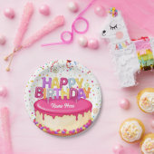 Happy Birthday Cake Balloon en Confetti Papieren Bordje (Feest)