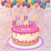 Happy Birthday Cake Balloon en Confetti Sticker (Voorkant)