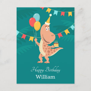 Happy Birthday Cake Balloon Schattige Dinosaurus B Briefkaart