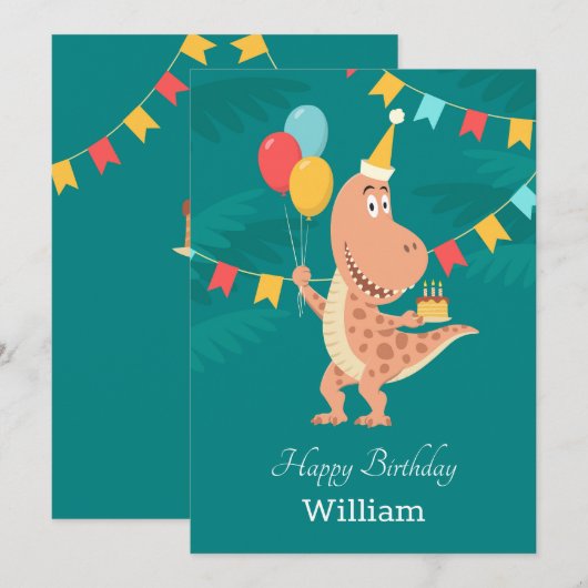 Happy Birthday Cake Balloon Schattigee Dinosaurus (Voorkant / Achterkant)