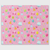 Happy Birthday Cake Balloons Candles Cadeaus Aqua Cadeaupapier (Vlak)