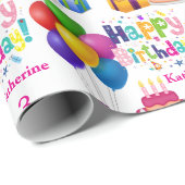 Happy Birthday Cake Balloons Naam toevoegen Girl's Cadeaupapier (Rol Hoek)
