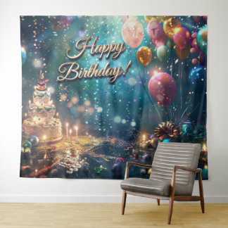 Happy Birthday Cake Balloons Party Decor Wandkleed