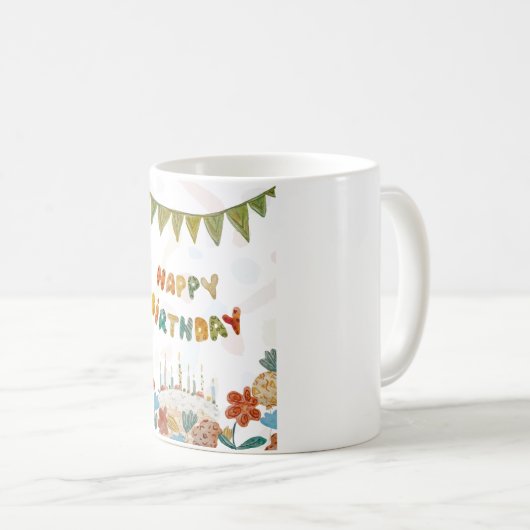 Happy Birthday cake bloem schattig kleurrijk eenvo Koffiemok (Voorkant rechts)