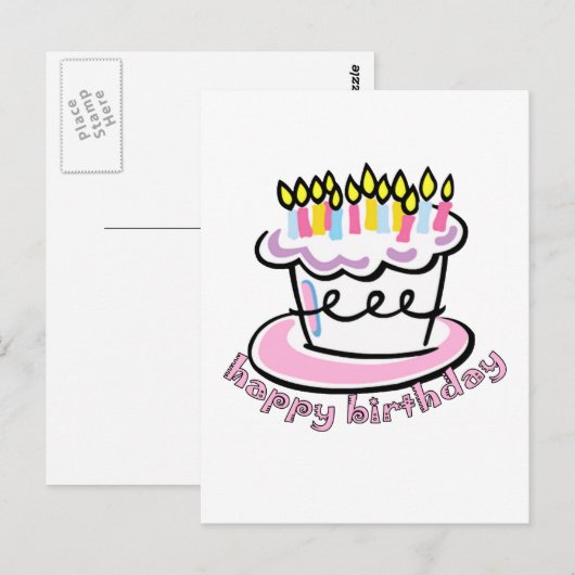 Happy Birthday cake Briefkaart (Voorkant / Achterkant)