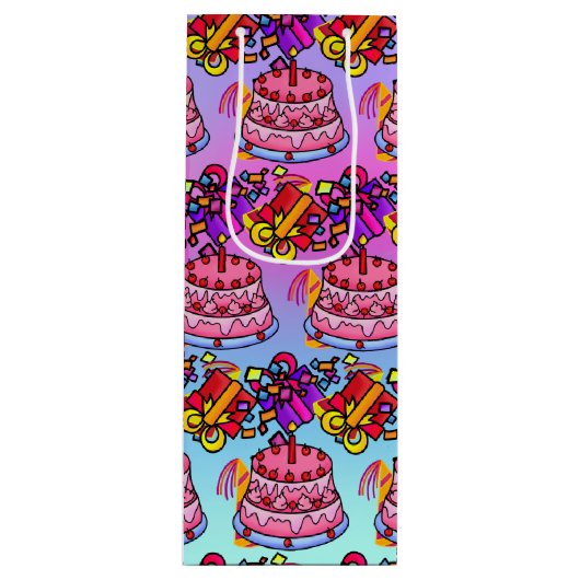 Happy Birthday Cake Cadeaus Party Celebrate Wine Wijn Cadeautas (Voorkant)