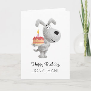 Happy Birthday Cake Candle Cute Funny Dog Puppy Kaart
