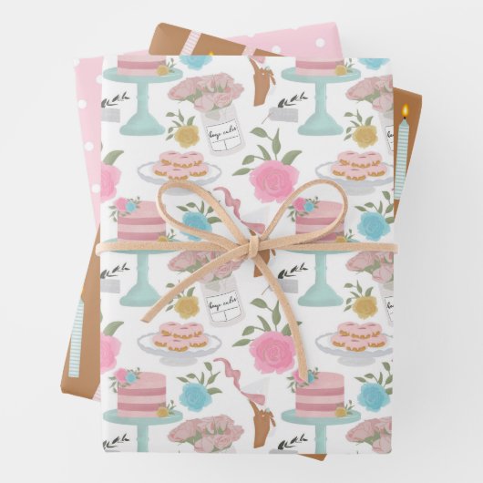 Happy Birthday Cake Candle en Spotty Pattern Inpakpapier Vel (In situ)