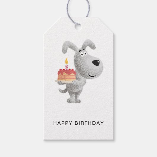 Happy Birthday Cake Candle Schattige Dog Puppy Cadeaulabel (Voorkant)