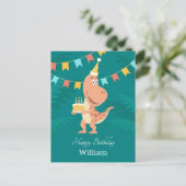 Happy Birthday Cake Candles Cute Dinosaur Briefkaa Briefkaart (Staand voorkant)