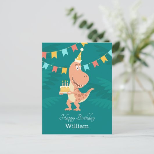 Happy Birthday Cake Candles Cute Dinosaur Briefkaa Briefkaart (Staand voorkant)