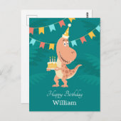 Happy Birthday Cake Candles Cute Dinosaur Briefkaa Briefkaart (Voorkant / Achterkant)