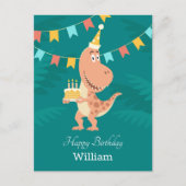 Happy Birthday Cake Candles Cute Dinosaur Briefkaa Briefkaart (Voorkant)
