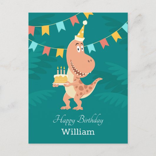 Happy Birthday Cake Candles Cute Dinosaur Briefkaa Briefkaart (Voorkant)