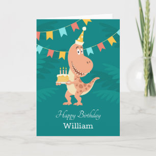 Happy Birthday Cake Candles Cute Dinosaur Kaart