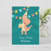 Happy Birthday Cake Candles Cute Dinosaur Kaart (Staand voorkant)