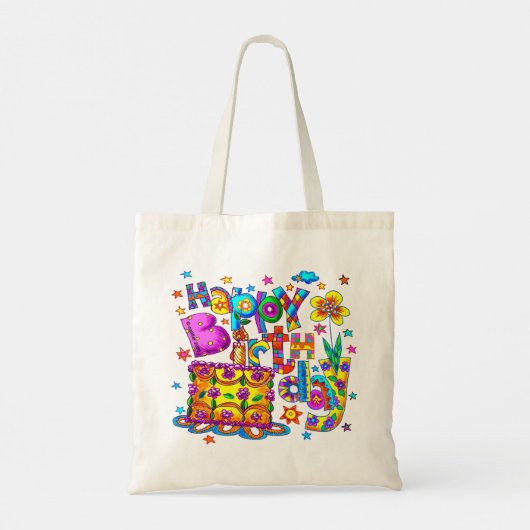 Happy Birthday Cake canvas tassen (Achterkant)