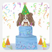 Happy Birthday Cake Cavalier King Charles Spaniel Vierkante Sticker (Voorkant)