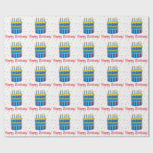 Happy Birthday Cake Confetti Party-overlooppapier Cadeaupapier (Vlak)