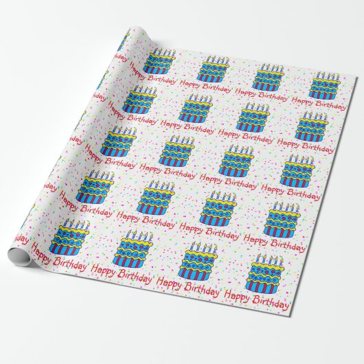 Happy Birthday Cake Confetti Party-overlooppapier Cadeaupapier (Uitgerold)