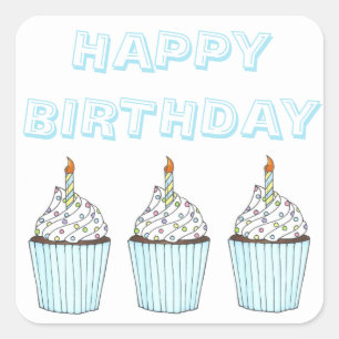 Happy Birthday Cake Cupcake w/Candle Stickers