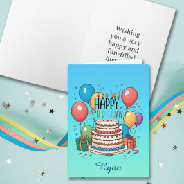 Happy Birthday Cake en ballonnen op Ombre Blue Kaart