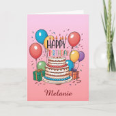 Happy Birthday Cake en ballonnen op Ombre Pink Kaart (Voorkant)