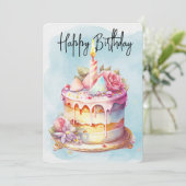 Happy Birthday Cake Feestdagenkaart (Staand voorkant)