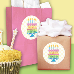 Happy Birthday Cake   Gele Stippen Ronde sticker