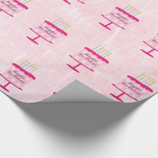 Happy Birthday Cake Gift Wrap Roze Cadeaupapier (Hoek)