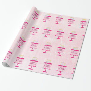 Happy Birthday Cake Gift Wrap Roze Cadeaupapier