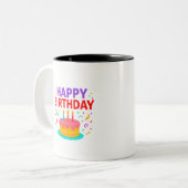 Happy Birthday Cake Graphic Tweekleurige Koffiemok (Voorkant links)